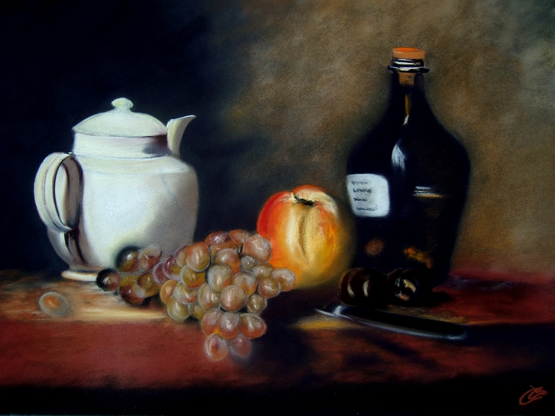 127 Raisin et théière (50x65).jpg - Raisin et théière (65x50 cm)